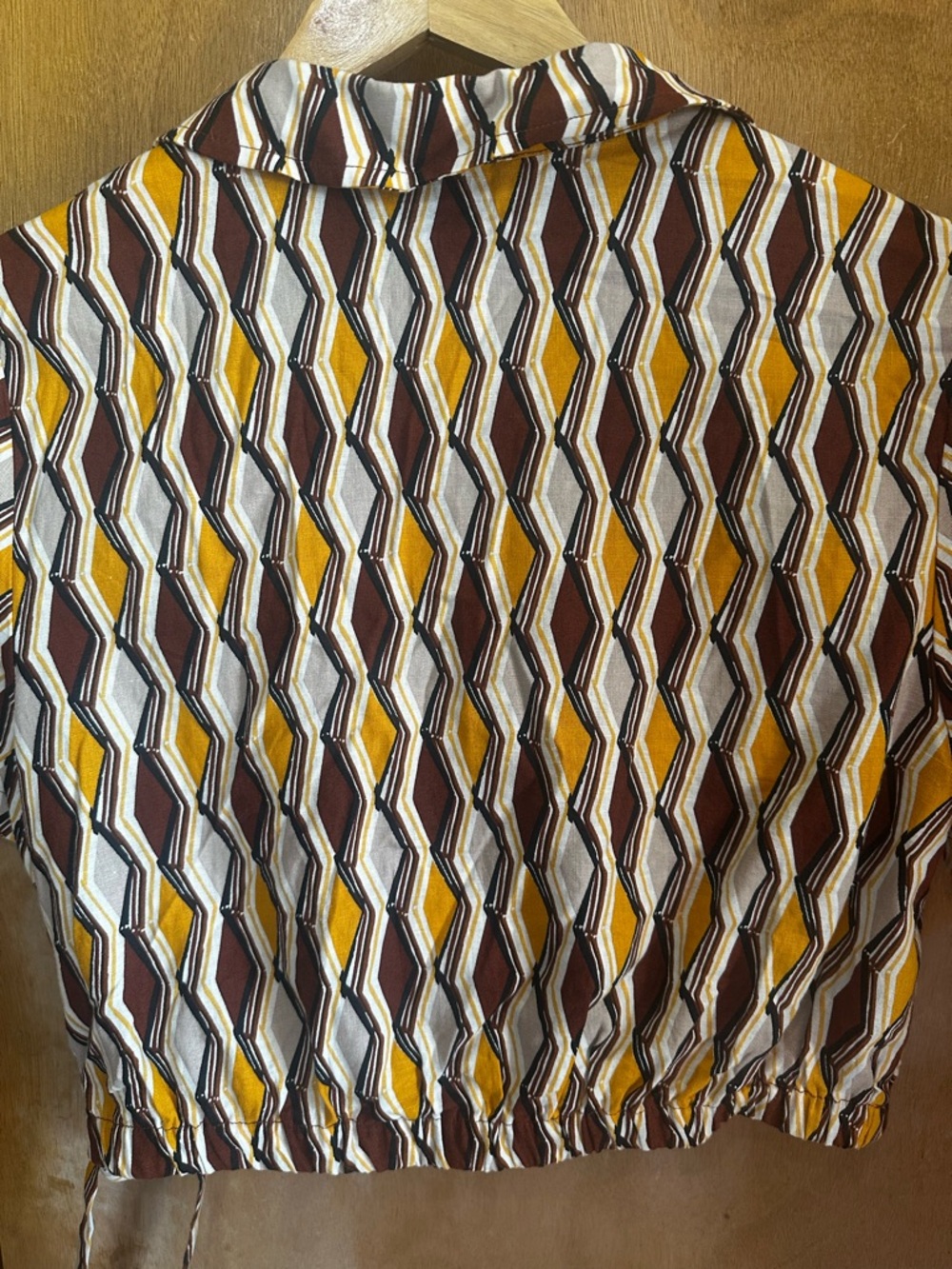 New RACHEL Rachel Roy Yellow and Brown Geometric Wrap Linen Top Tie Waist S NWOT - Picture 7 of 8